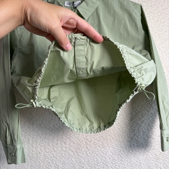 Zara NWT Girls Green Cropped Button Front Pocket Cropped Long Sleeve Top Size 10 - Picture 7 of 11